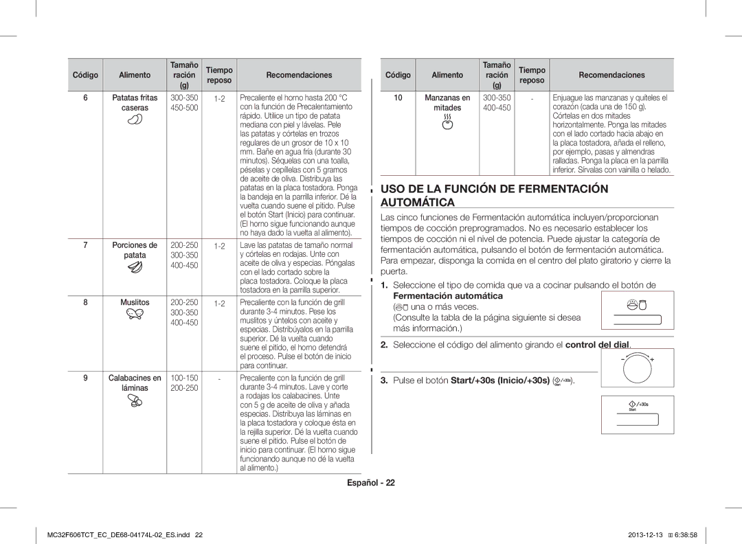 Samsung MC32F606TCT/EC manual USO DE LA Función DE Fermentación Automática, Fermentación automática 