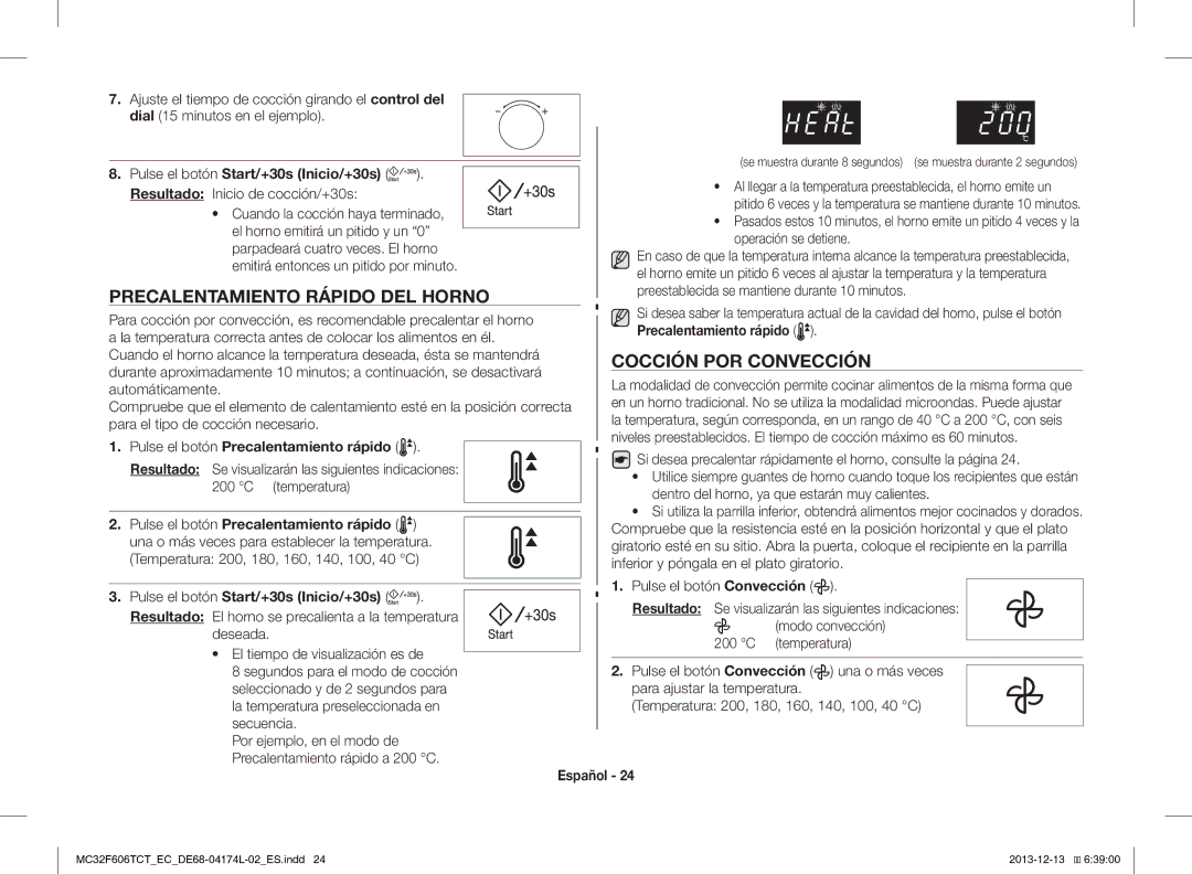 Samsung MC32F606TCT/EC manual Precalentamiento Rápido DEL Horno, Cocción POR Convección 