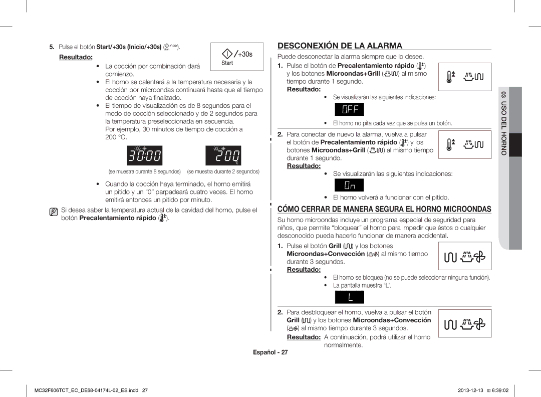 Samsung MC32F606TCT/EC manual Desconexión DE LA Alarma 