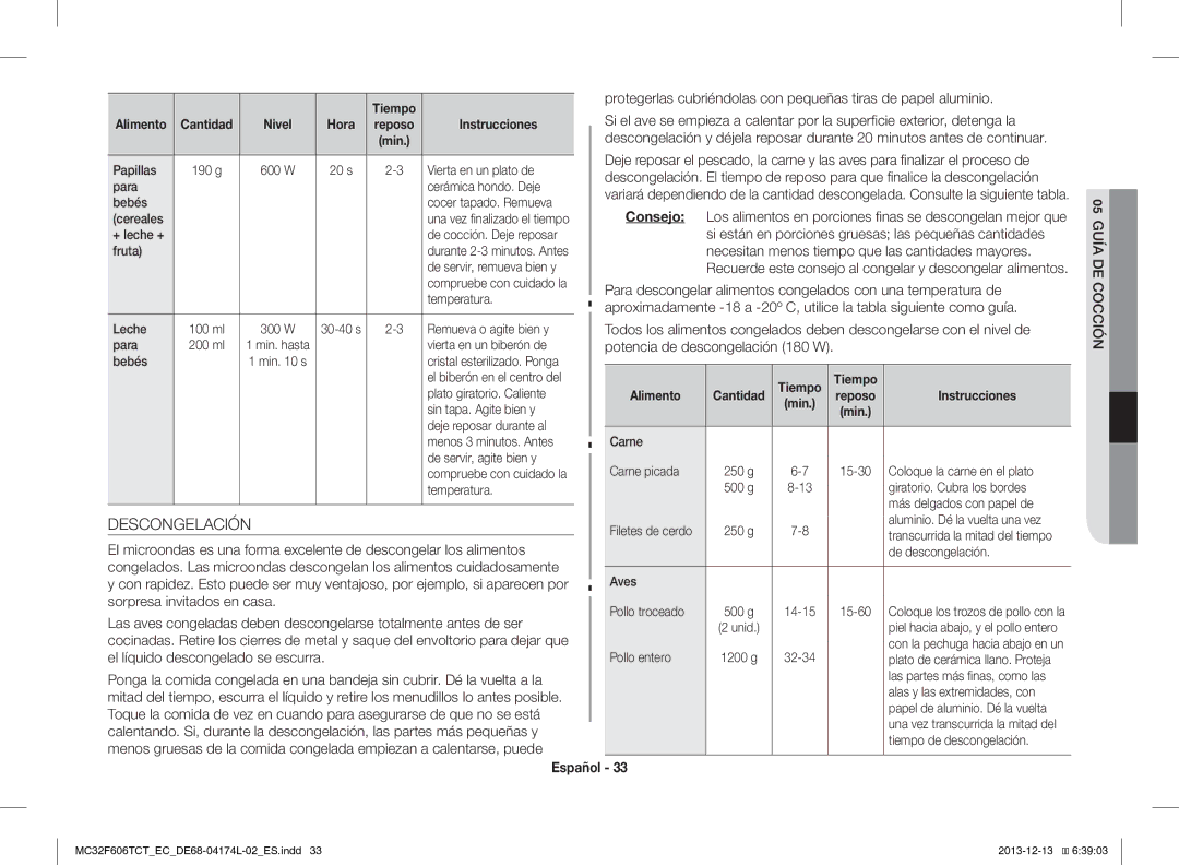 Samsung MC32F606TCT/EC manual Descongelación 