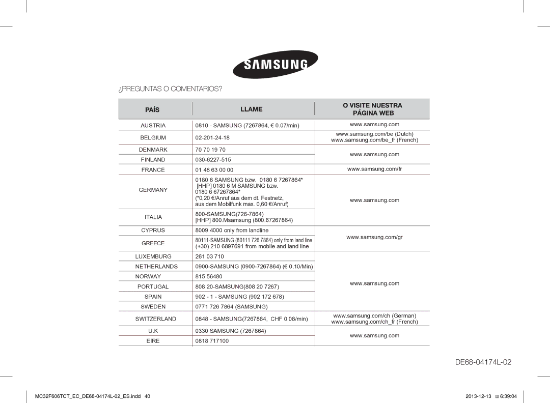 Samsung MC32F606TCT/EC Samsung 7267864, € 0.07/min, 02-201-24-18, 70 70 19, 030-6227-515, 01 48 63 00 0180 6 Samsung bzw 6 