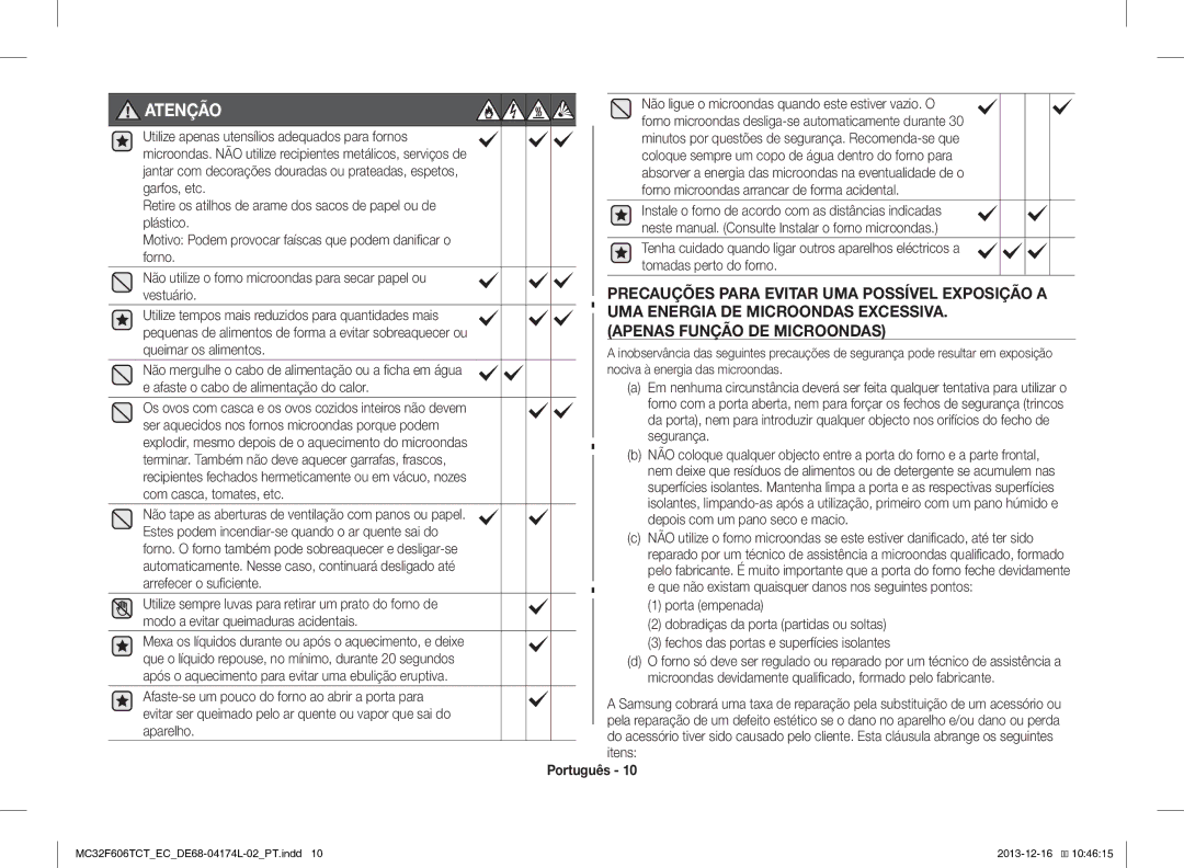 Samsung MC32F606TCT/EC manual Atenção 