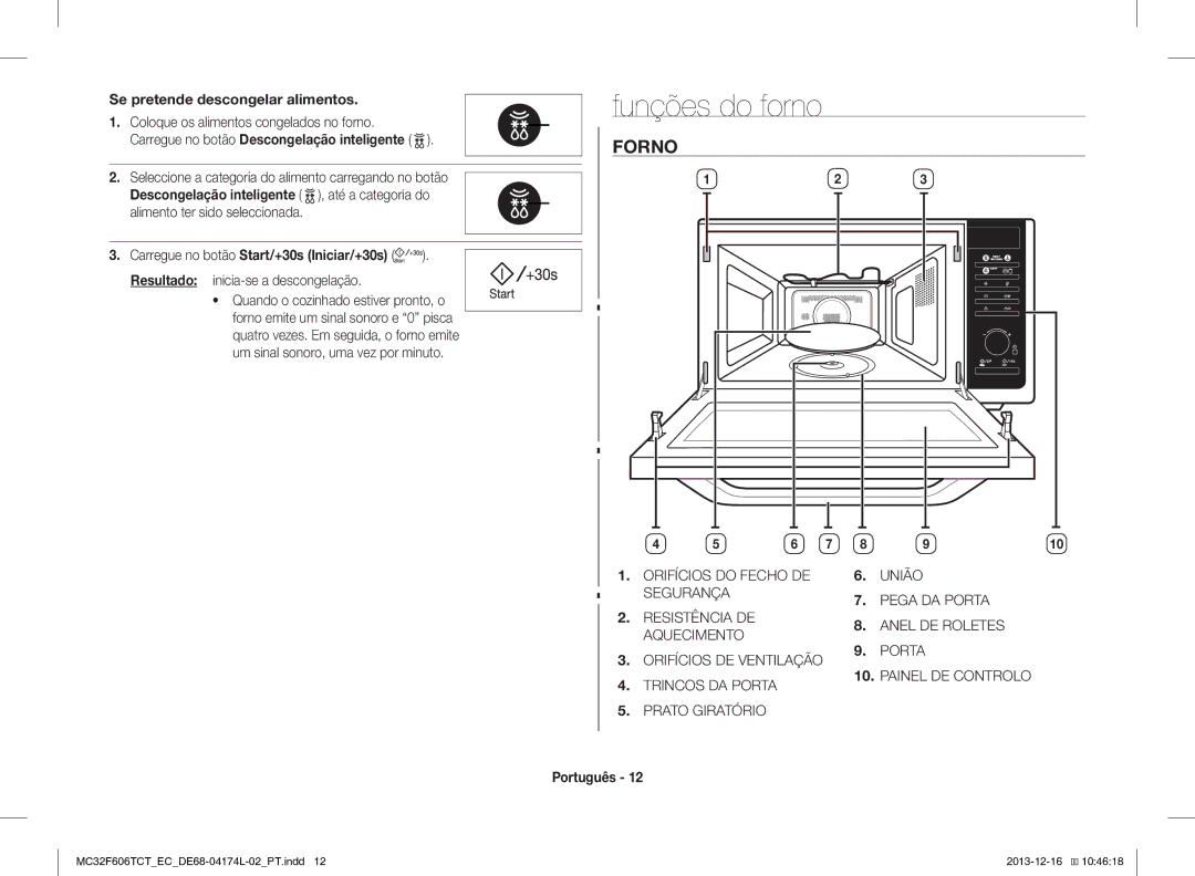 Samsung MC32F606TCT/EC manual Forno, Se pretende descongelar alimentos, Carregue no botão Descongelação inteligente 