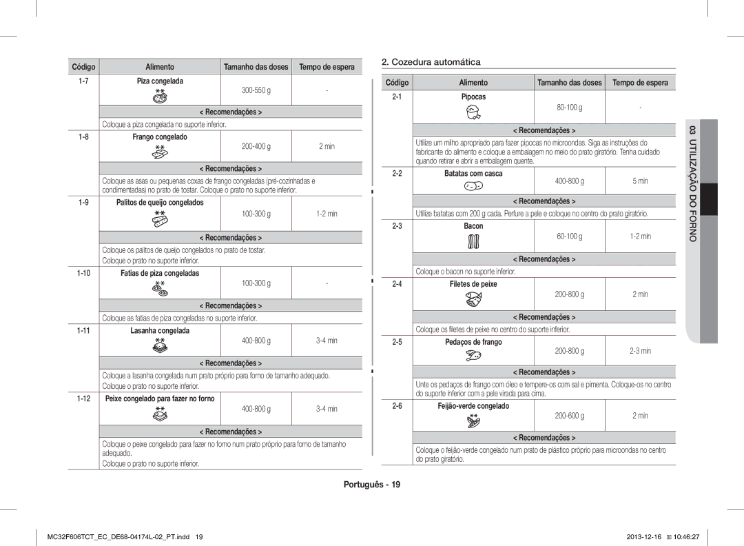 Samsung MC32F606TCT/EC manual Cozedura automática 