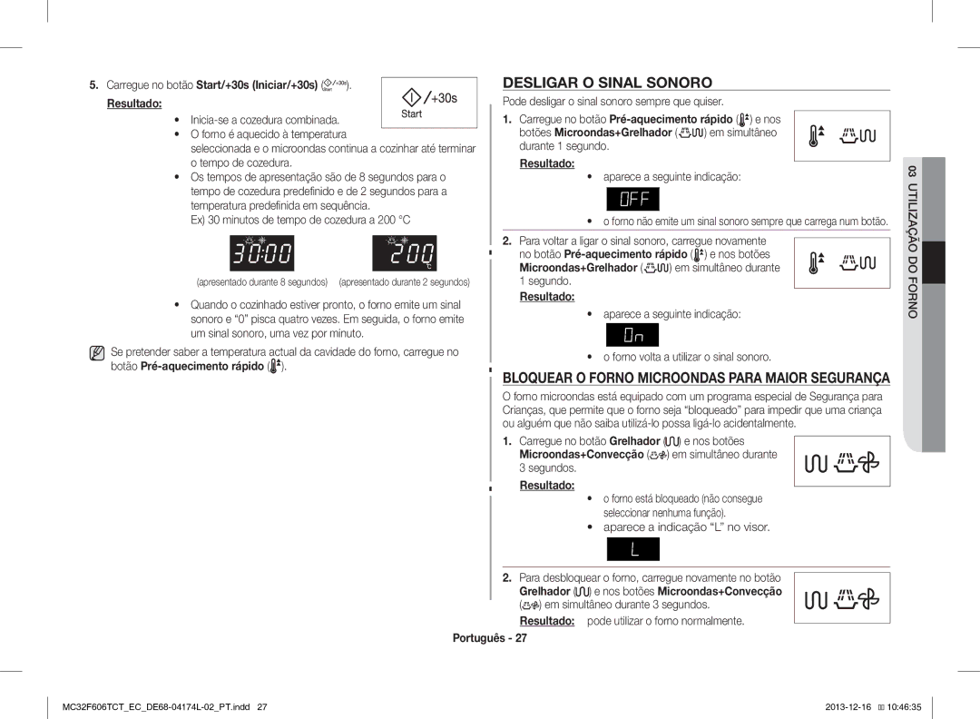 Samsung MC32F606TCT/EC manual Desligar O Sinal Sonoro, Bloquear O Forno Microondas Para Maior Segurança 