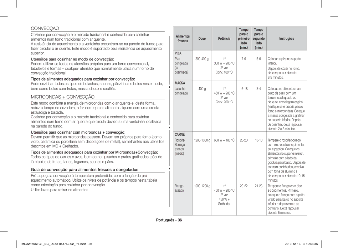 Samsung MC32F606TCT/EC manual Microondas + Convecção 