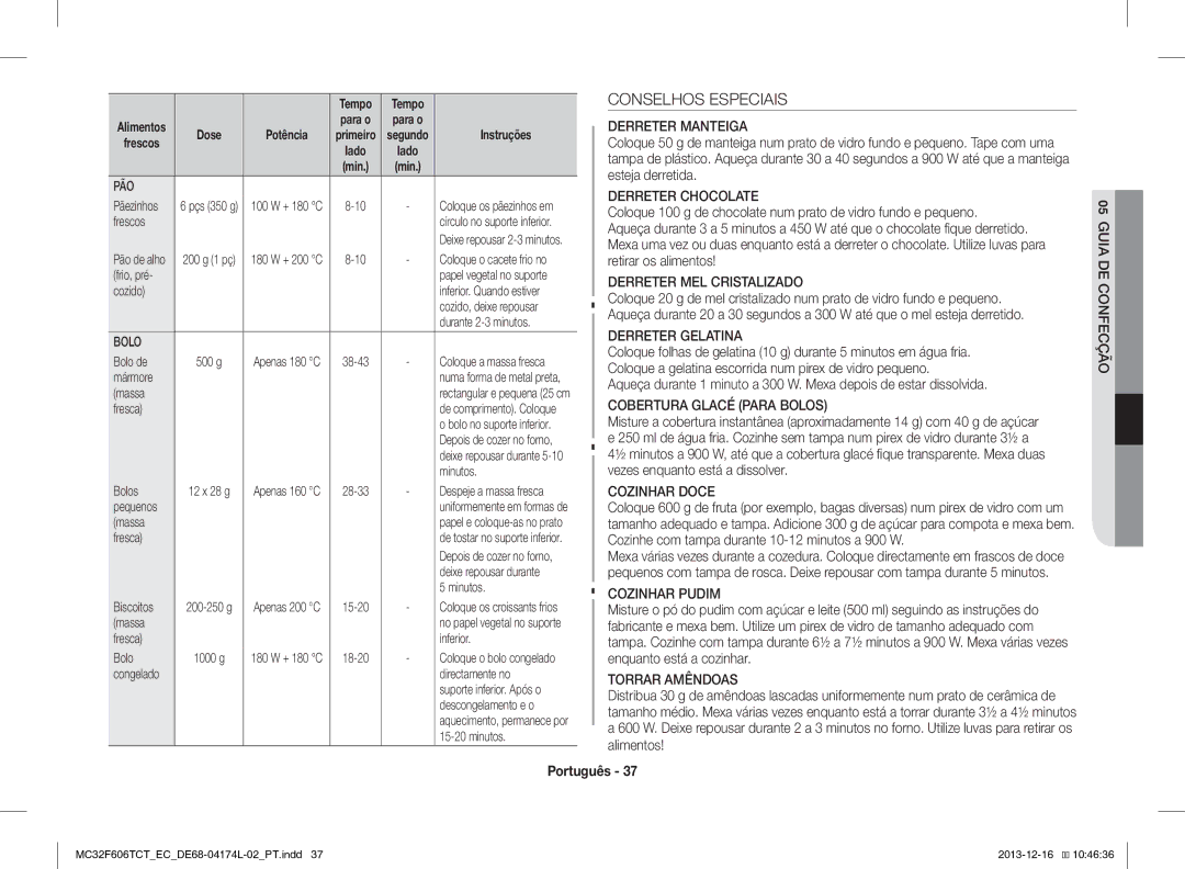 Samsung MC32F606TCT/EC manual Conselhos Especiais 