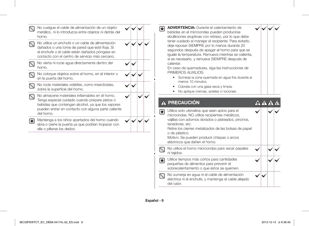 Samsung MC32F606TCT/EC manual Precaución 