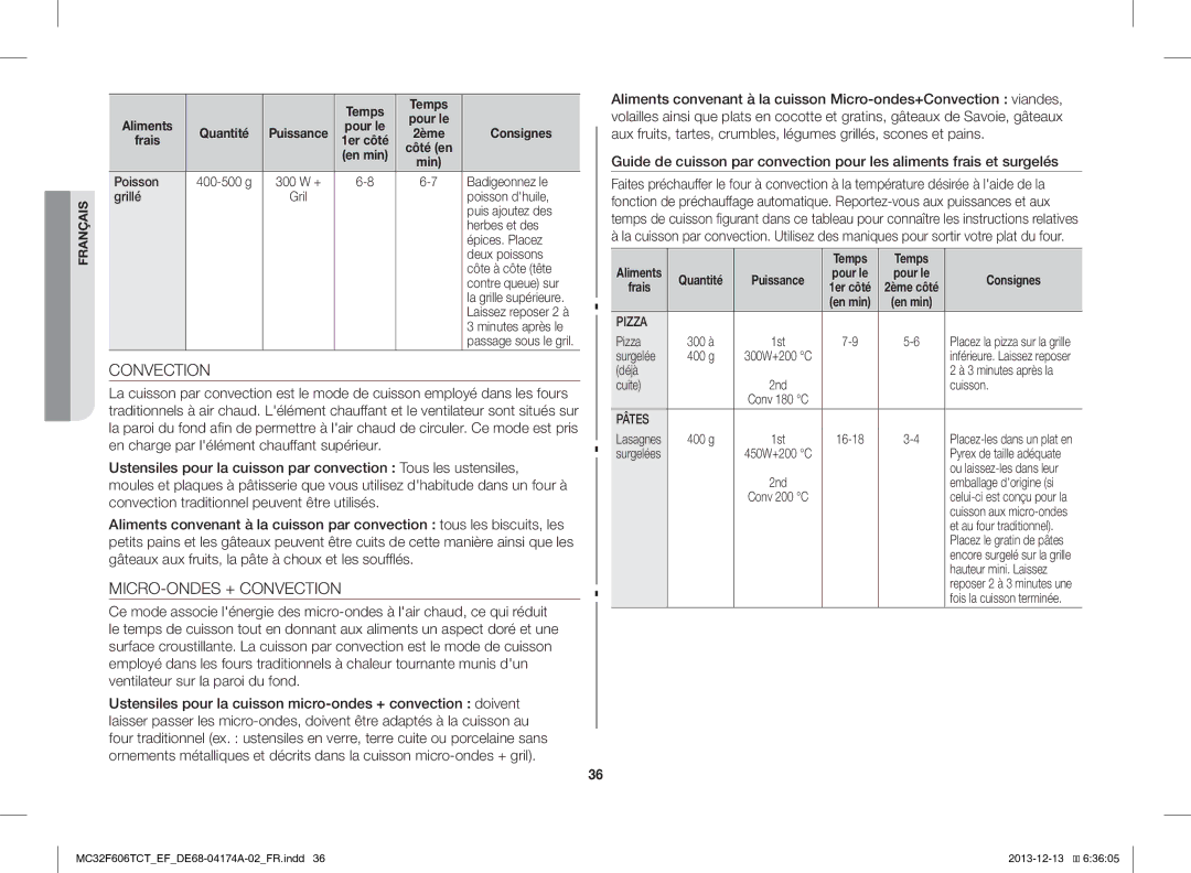 Samsung MC32F606TCT/EF manual MICRO-ONDES + Convection 