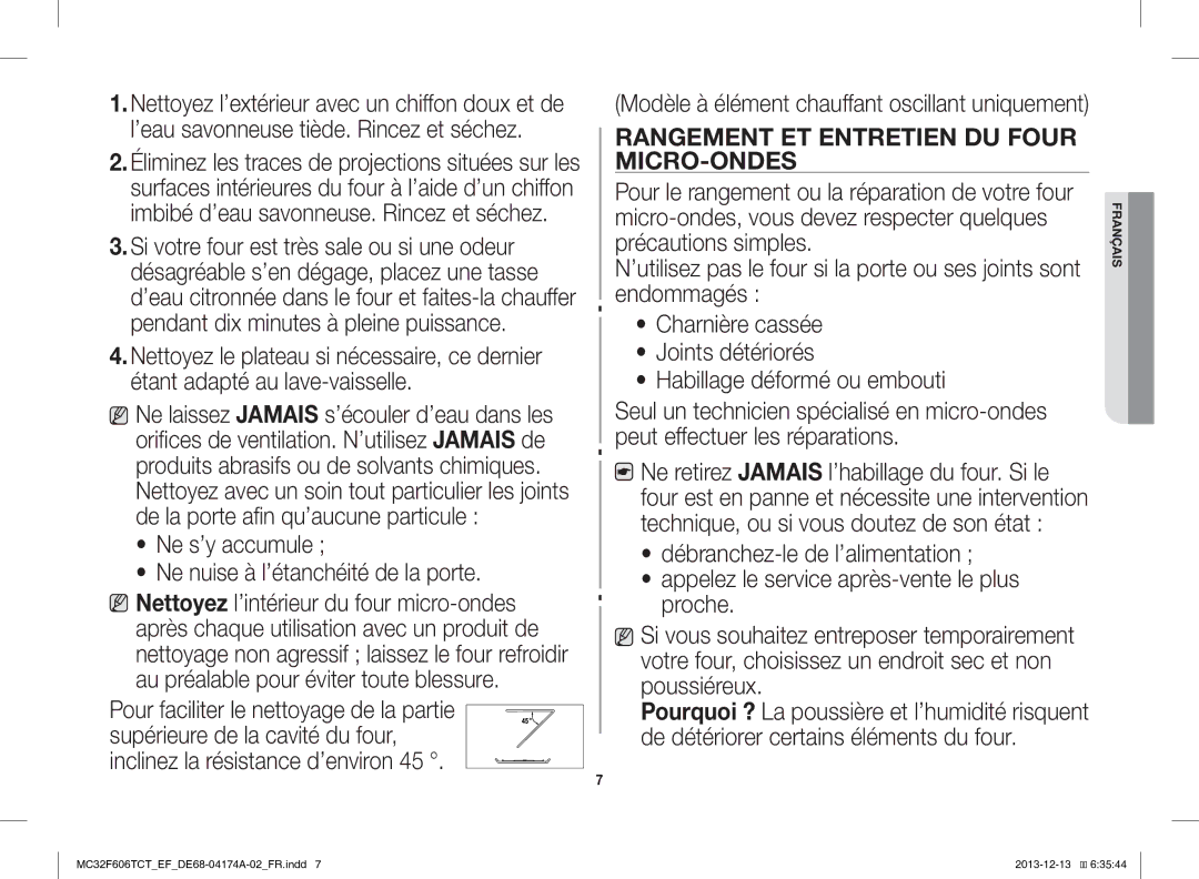 Samsung MC32F606TCT/EF manual Rangement ET Entretien DU Four MICRO-ONDES 