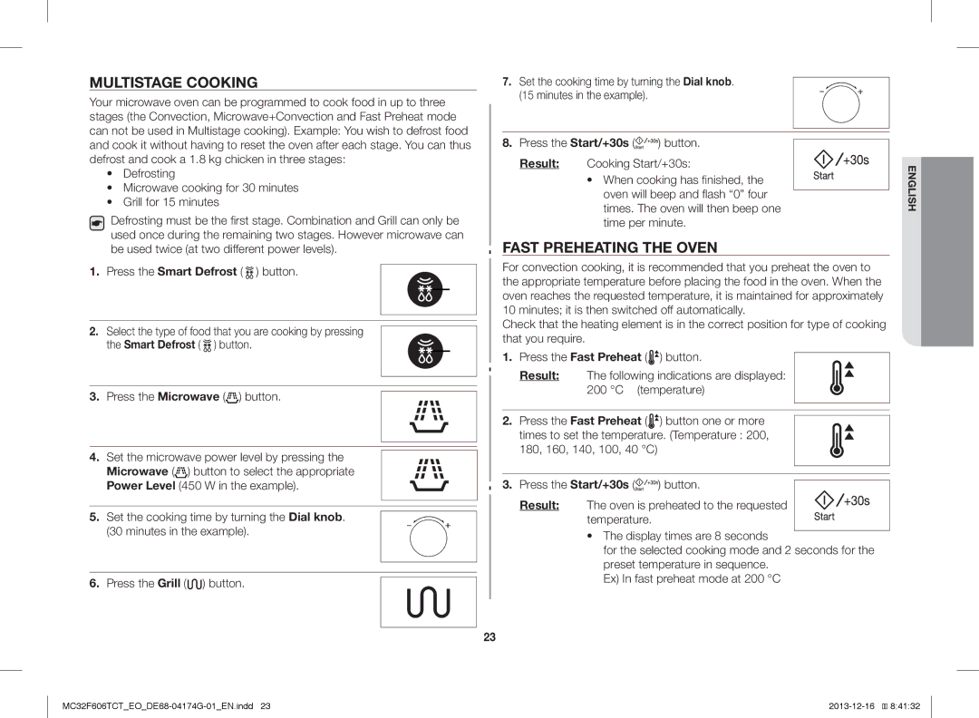 Samsung MC32F606TCT/EO manual Multistage Cooking, Fast Preheating the Oven, Temperature 