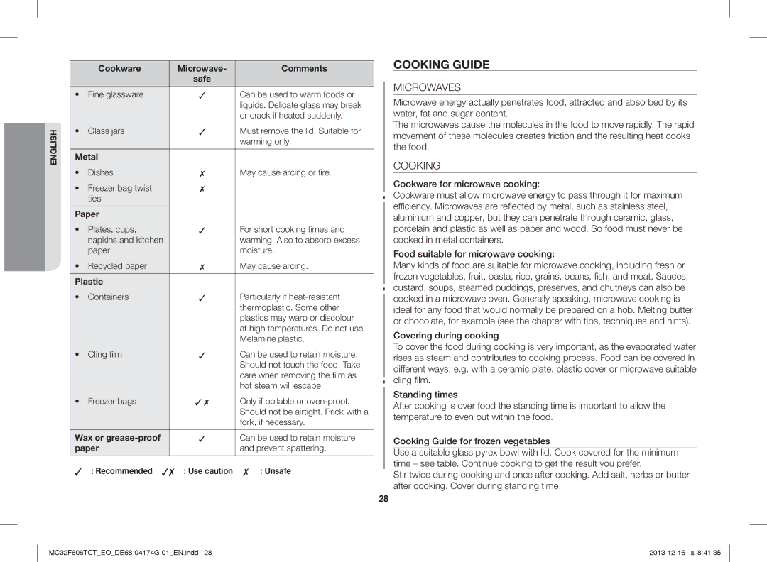 Samsung MC32F606TCT/EO manual Cooking Guide, Microwaves 