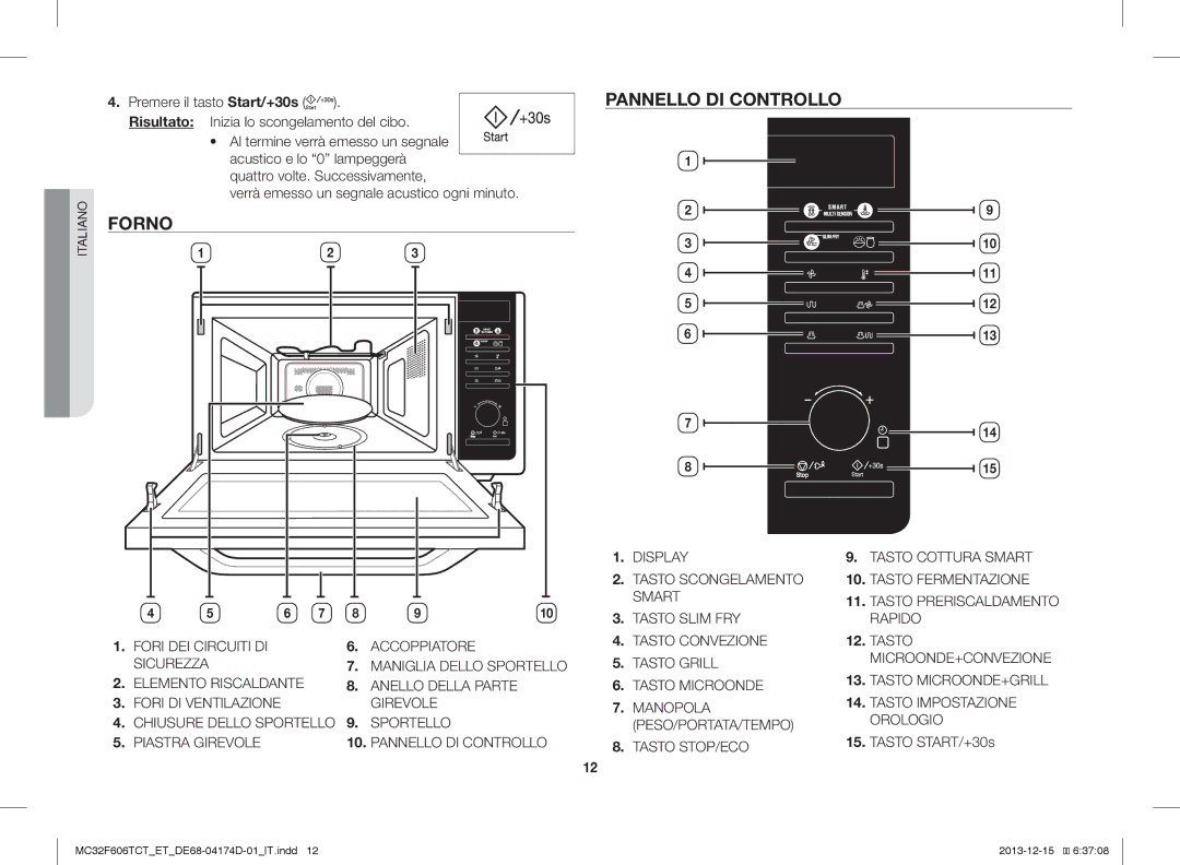 Samsung MC32F606TCT/ET manual Forno, Pannello DI Controllo 