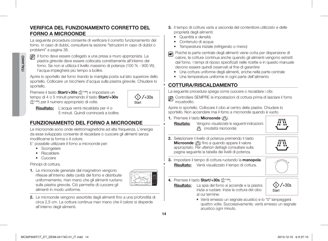 Samsung MC32F606TCT/ET Verifica DEL Funzionamento Corretto DEL Forno a Microonde, Funzionamento DEL Forno a Microonde 