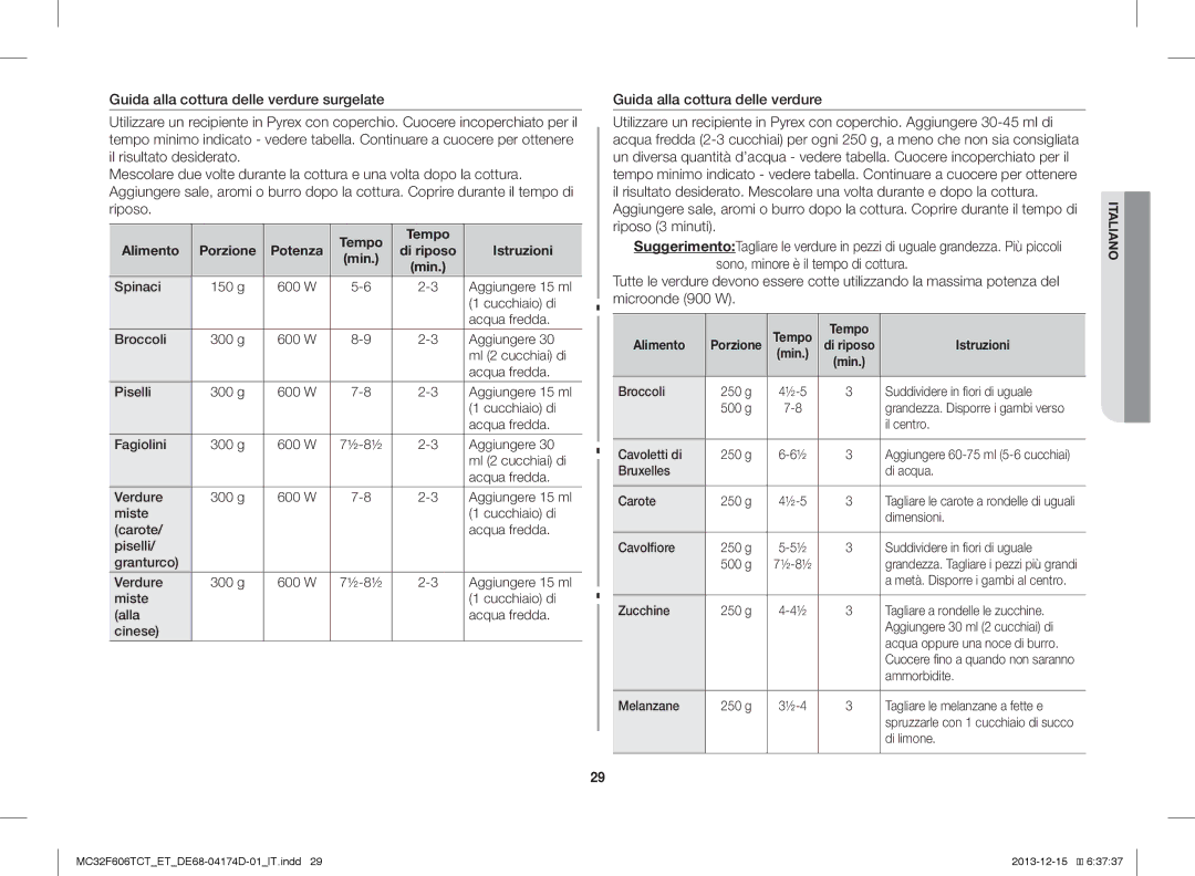 Samsung MC32F606TCT/ET manual Tempo Alimento, Potenza, Istruzioni 