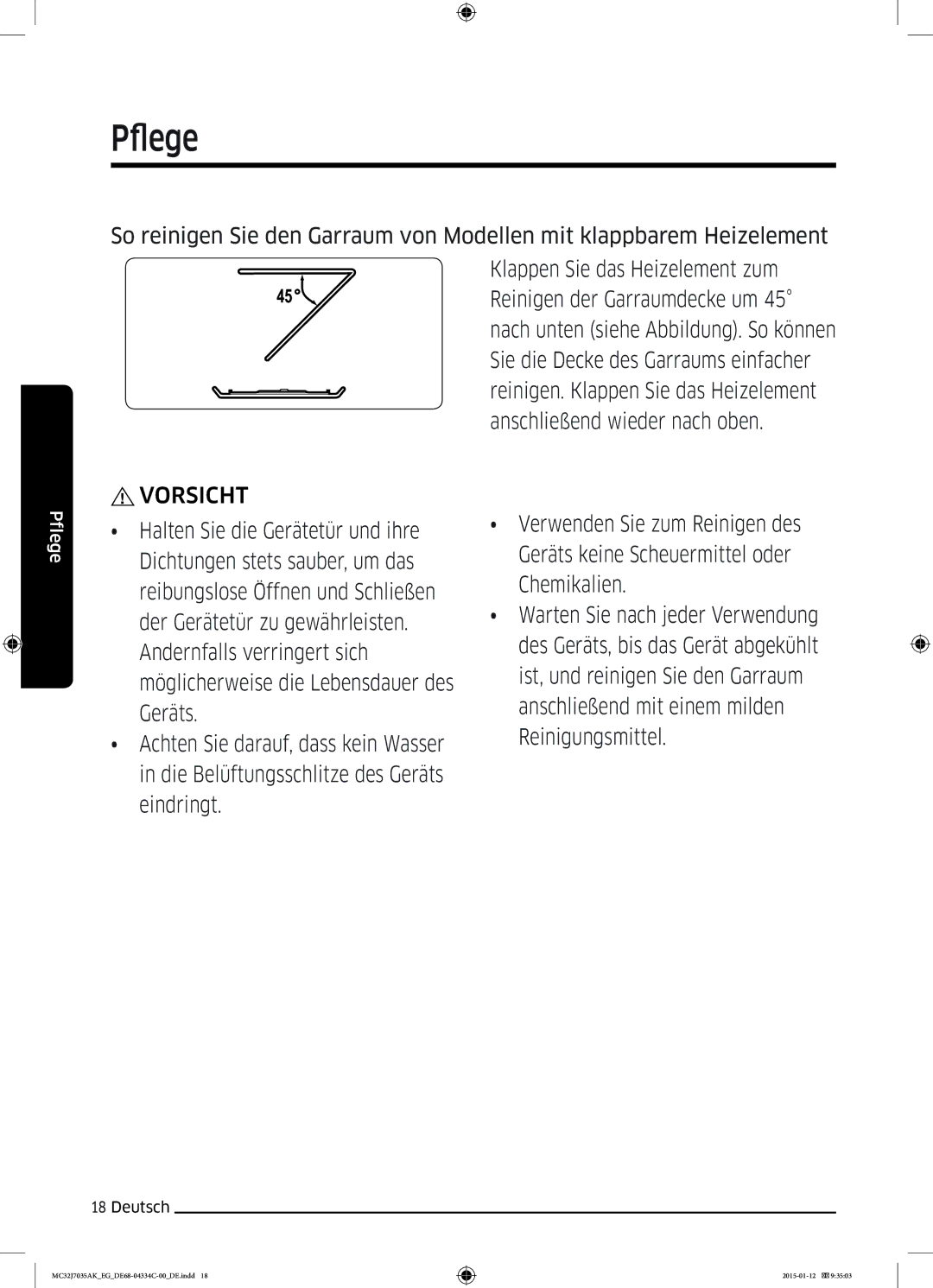 Samsung MC32J7035AS/EG manual Vorsicht 