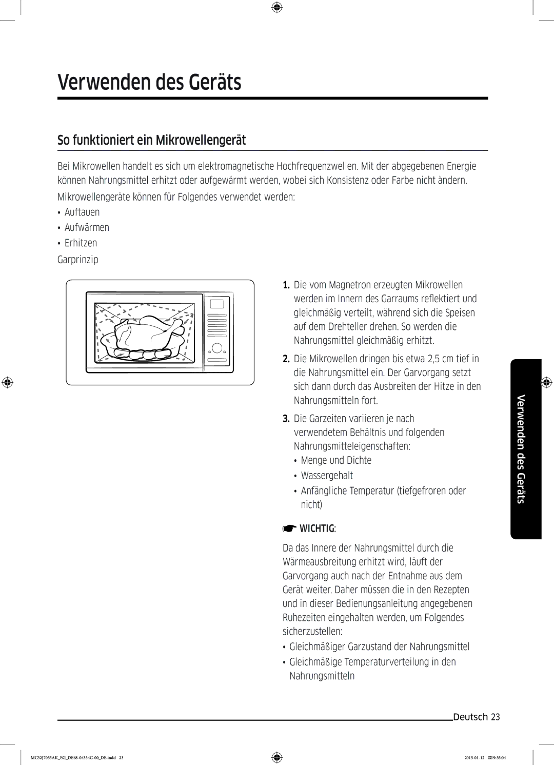 Samsung MC32J7035AS/EG manual Verwenden des Geräts, So funktioniert ein Mikrowellengerät 