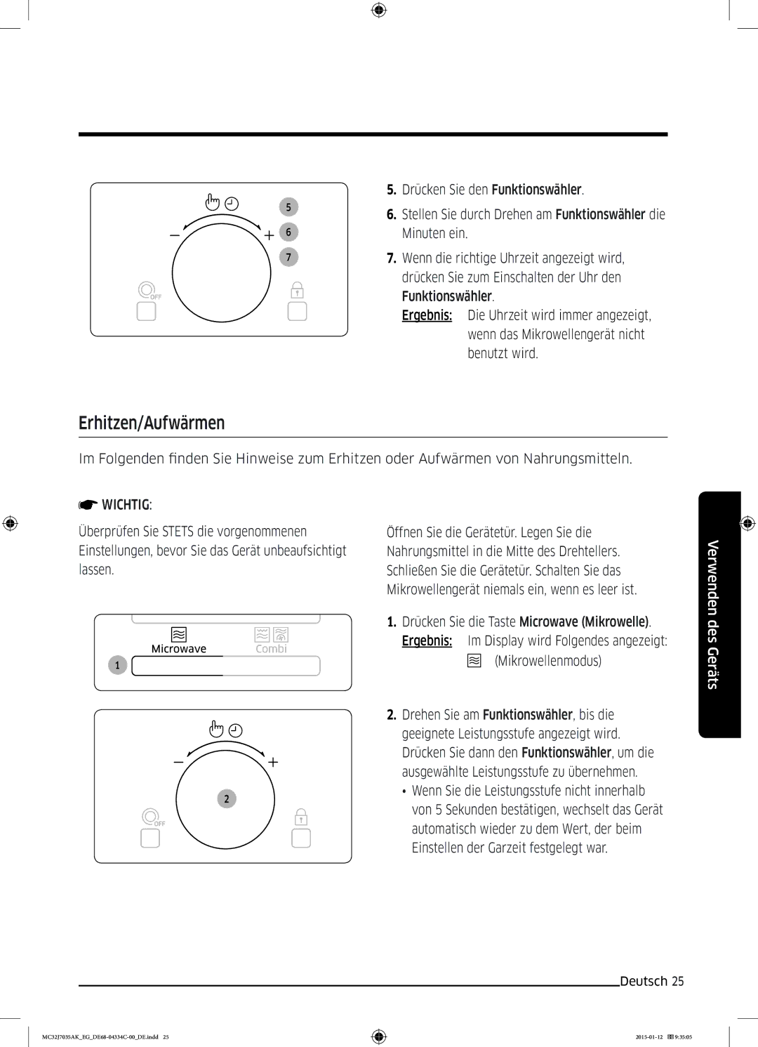 Samsung MC32J7035AS/EG manual Erhitzen/Aufwärmen 