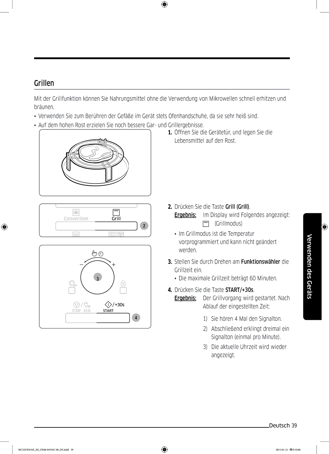 Samsung MC32J7035AS/EG manual Grillen 