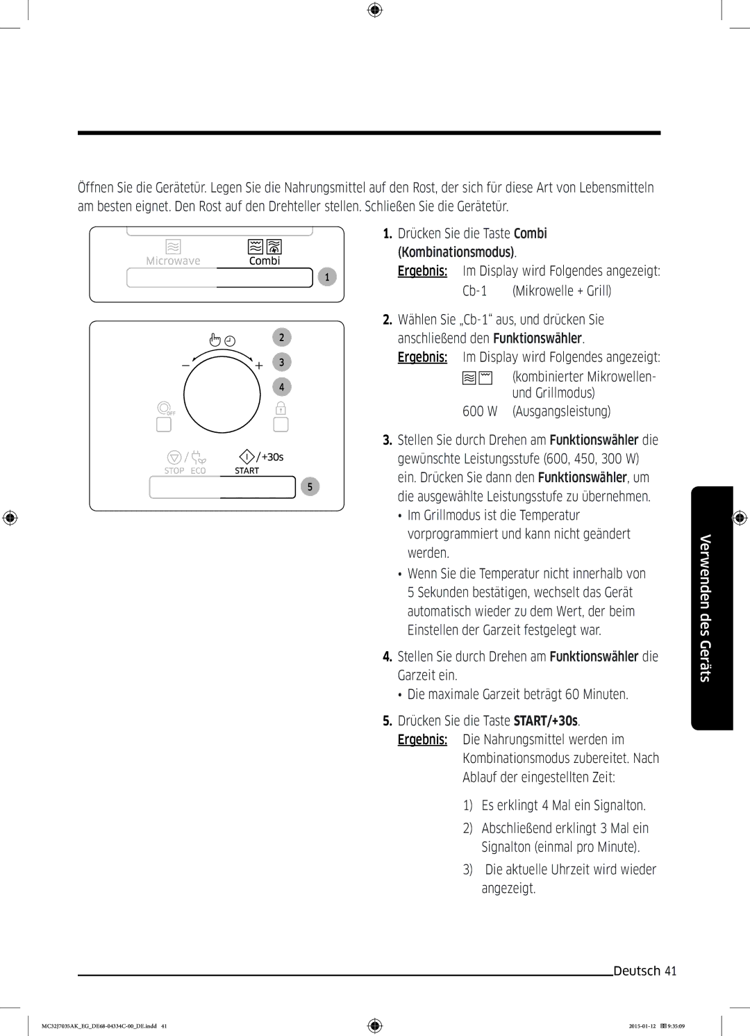 Samsung MC32J7035AS/EG manual Drücken Sie die Taste Combi Kombinationsmodus 