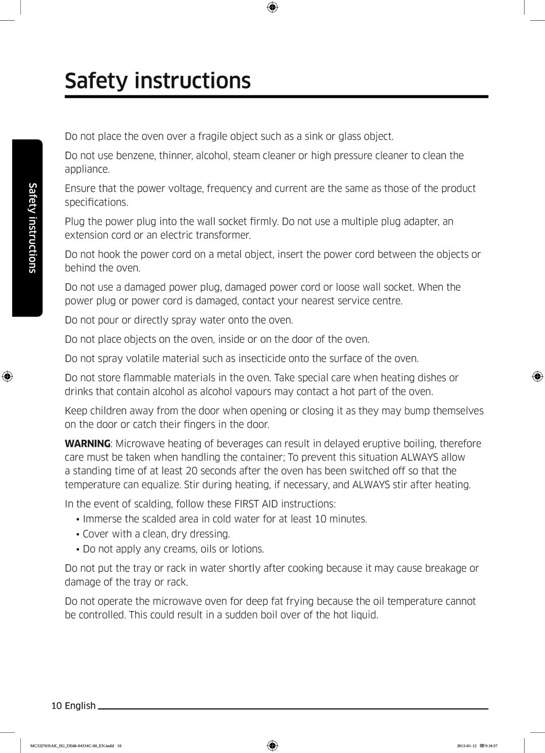 Samsung MC32J7035AS/EG manual Safety instructions 