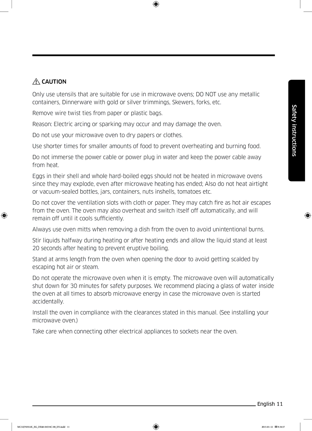 Samsung MC32J7035AS/EG manual Safety instructions 