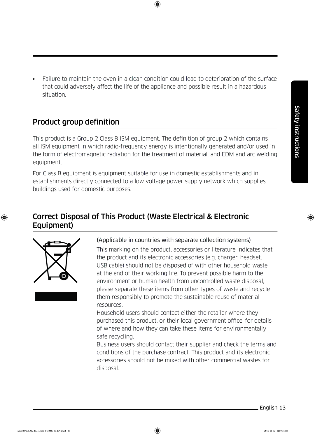 Samsung MC32J7035AS/EG manual Product group definition 