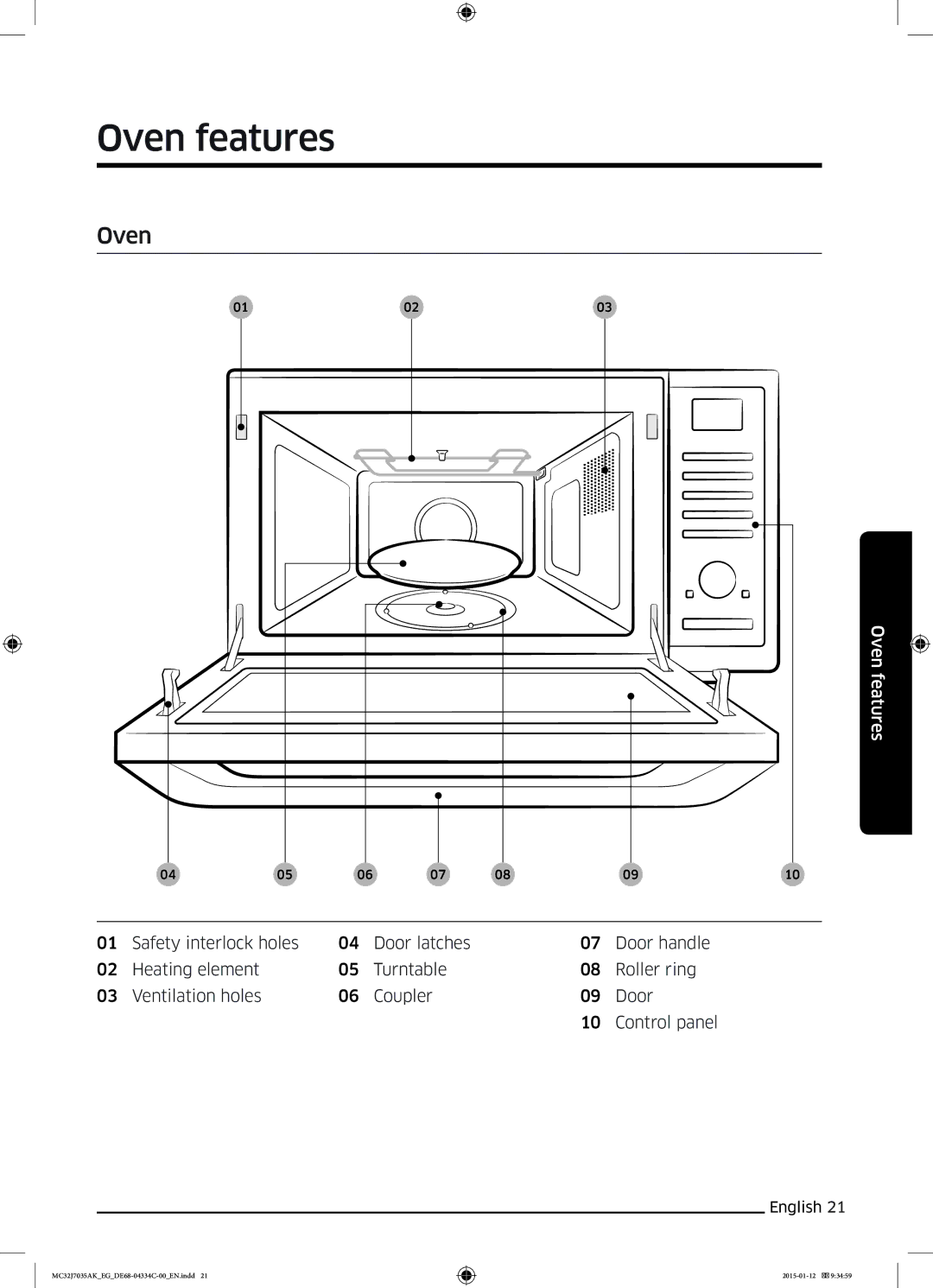 Samsung MC32J7035AS/EG manual Oven features 