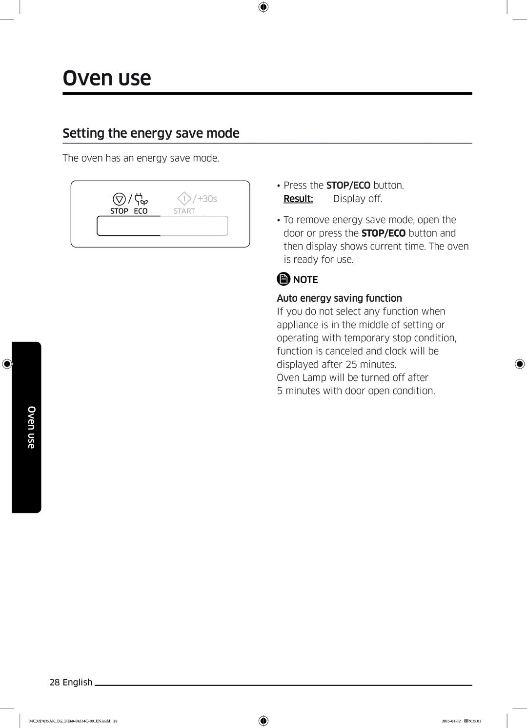 Samsung MC32J7035AS/EG manual Setting the energy save mode 