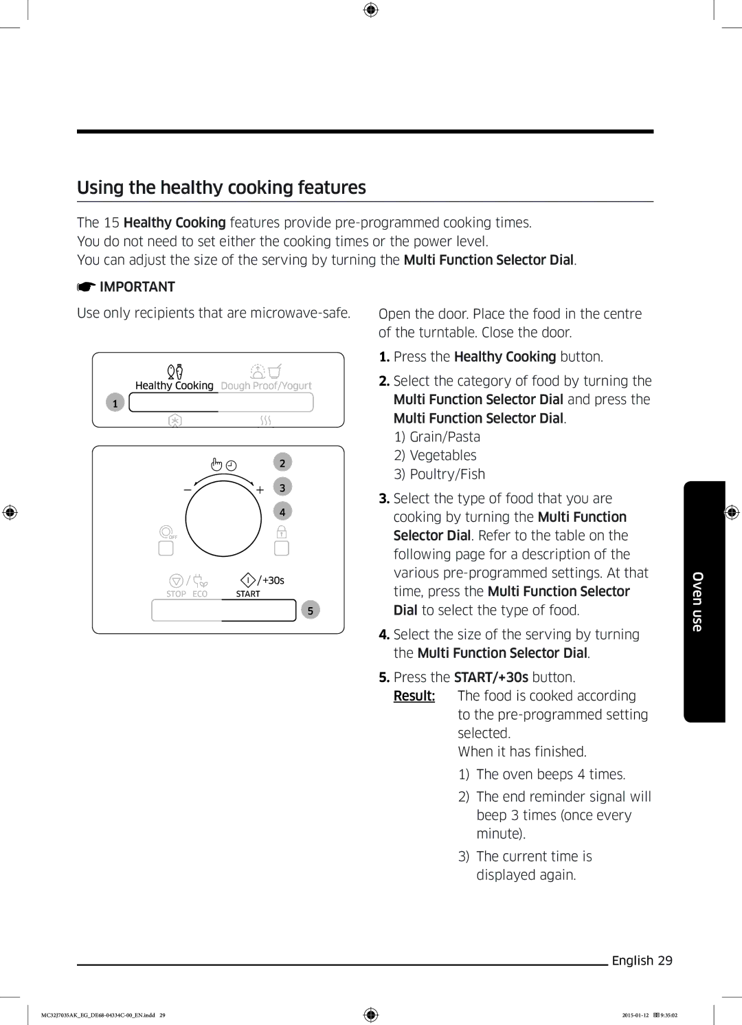 Samsung MC32J7035AS/EG manual Using the healthy cooking features 