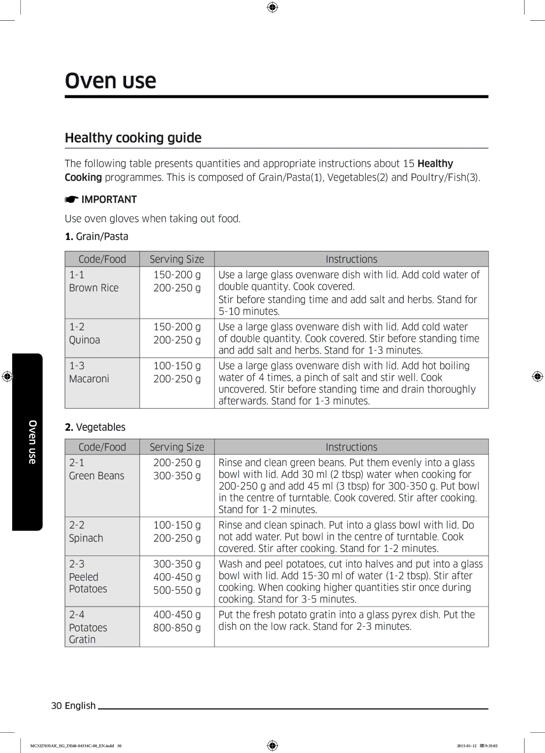 Samsung MC32J7035AS/EG manual Healthy cooking guide 