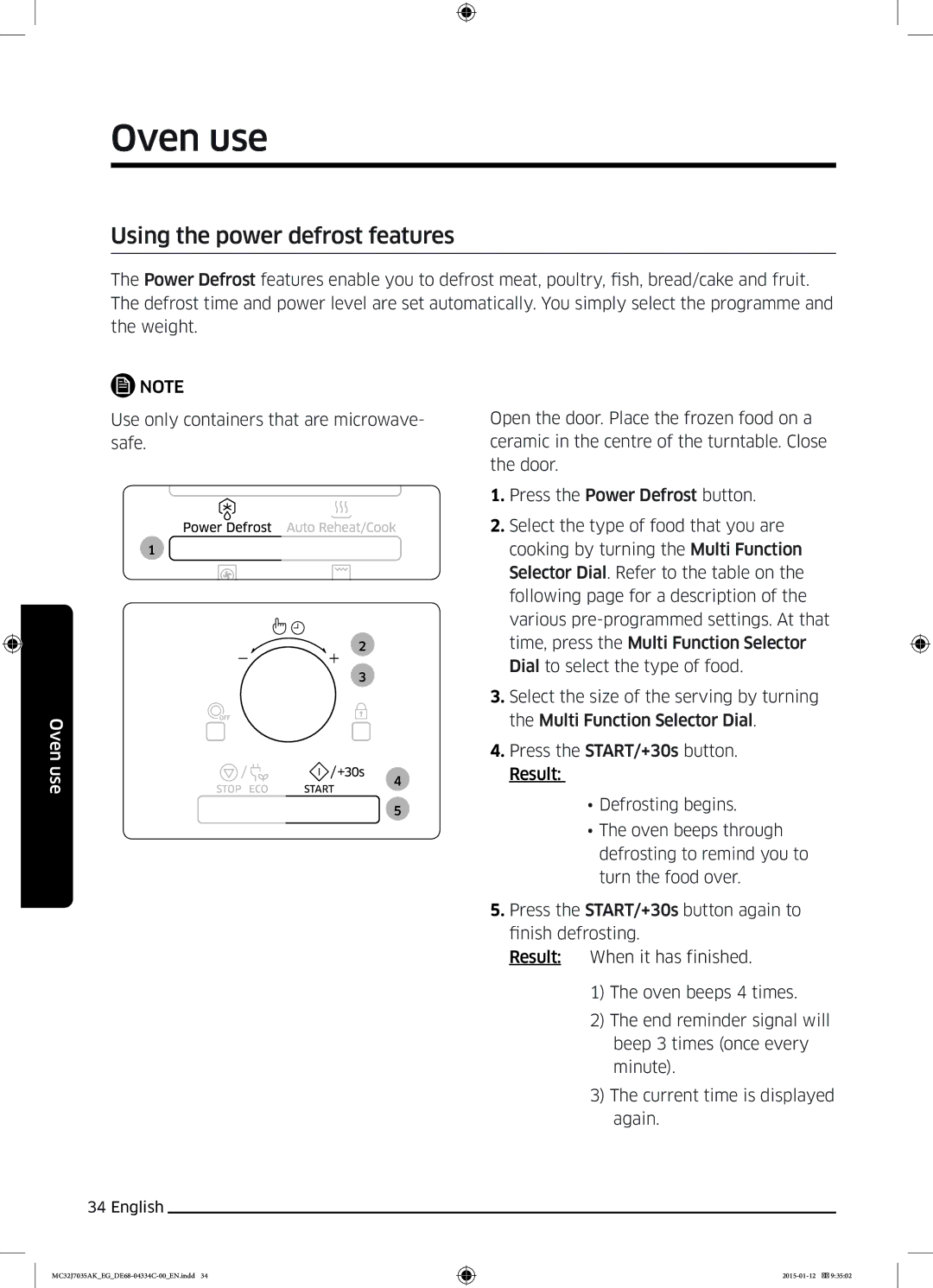 Samsung MC32J7035AS/EG manual Using the power defrost features 