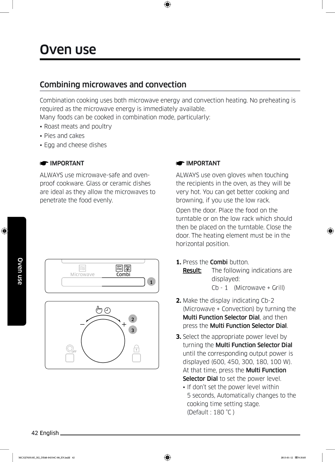 Samsung MC32J7035AS/EG manual Combining microwaves and convection 