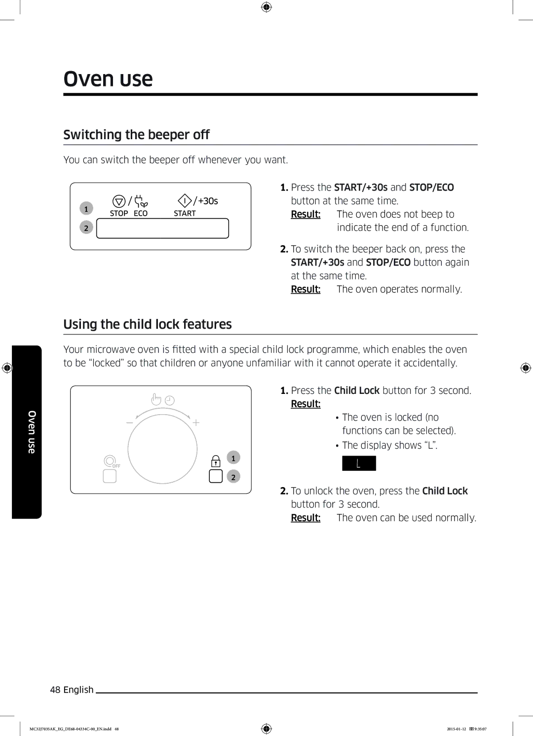 Samsung MC32J7035AS/EG manual Switching the beeper off, Using the child lock features 