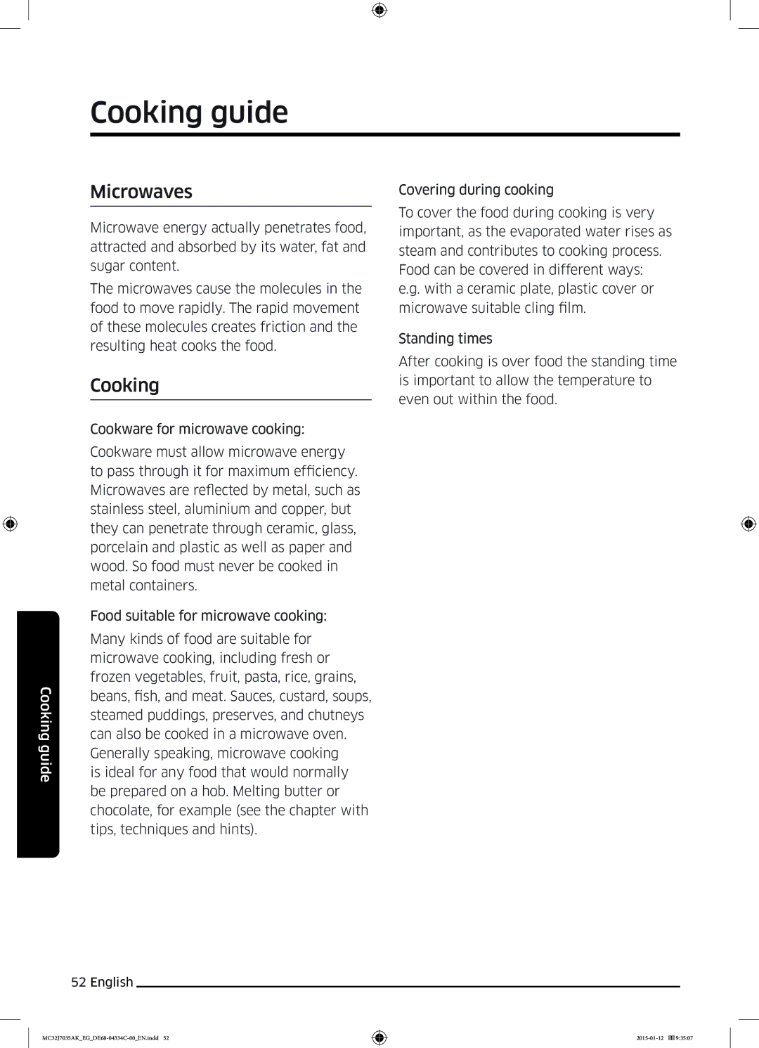 Samsung MC32J7035AS/EG manual Cooking guide, Microwaves 