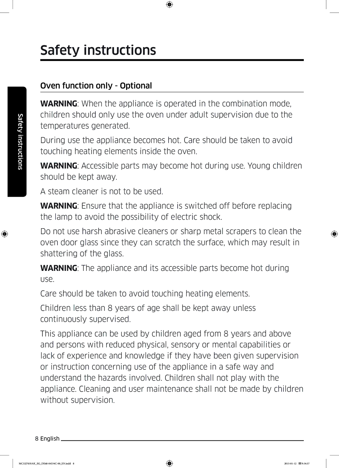 Samsung MC32J7035AS/EG manual Safety instructions 