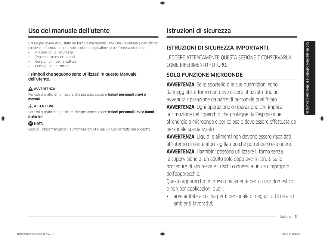 Samsung MC32J7035DK/ET Uso del manuale dellutente, Istruzioni di sicurezza 