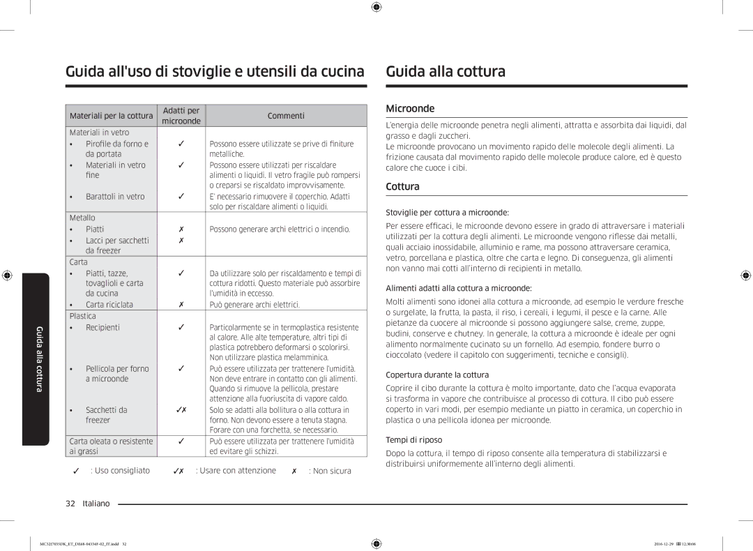 Samsung MC32J7035DK/ET manual Guida alla cottura, Microonde, Cottura 