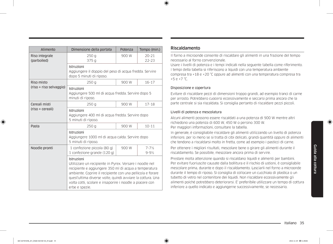 Samsung MC32J7035DK/ET manual Riscaldamento 