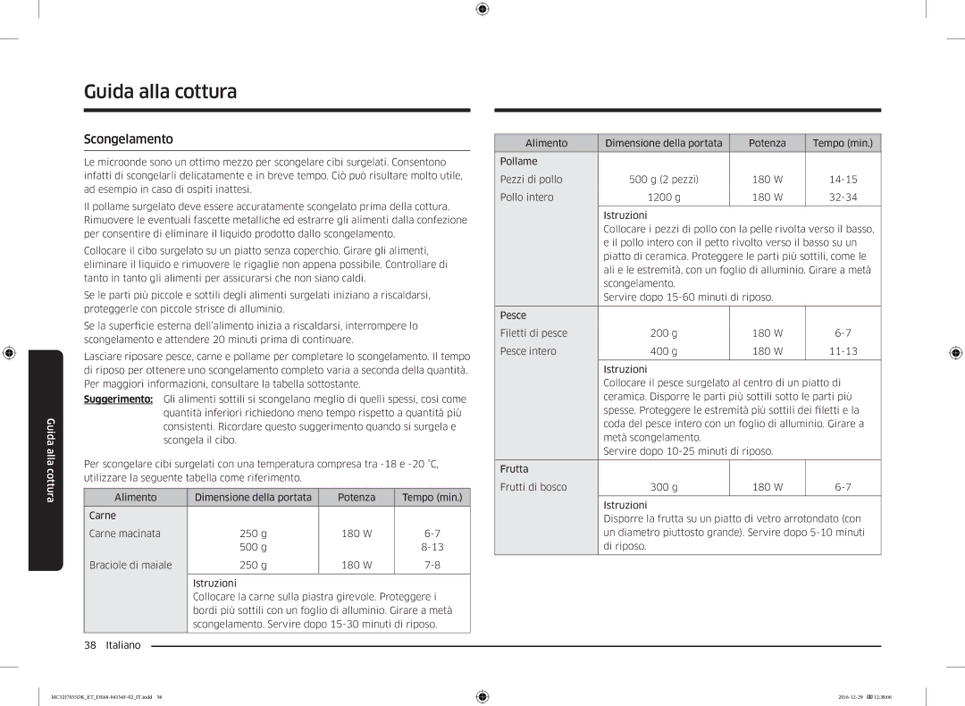 Samsung MC32J7035DK/ET manual Scongelamento 