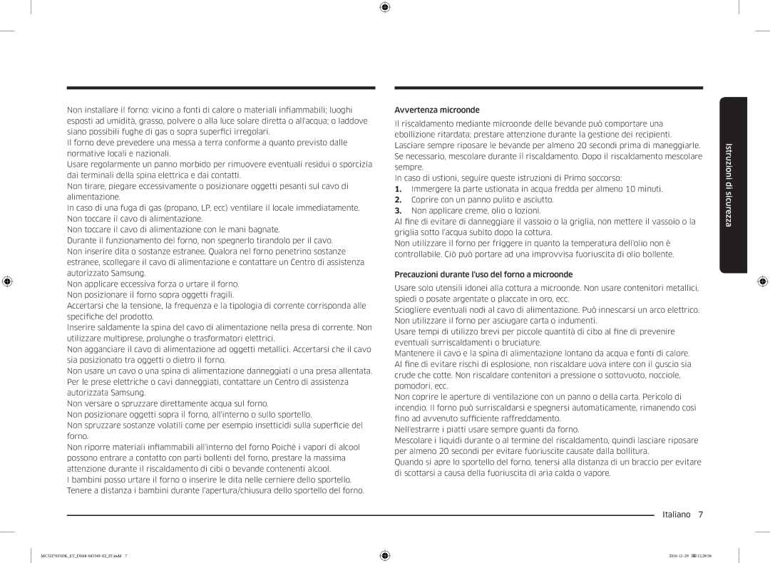 Samsung MC32J7035DK/ET manual Istruzioni di sicurezza 