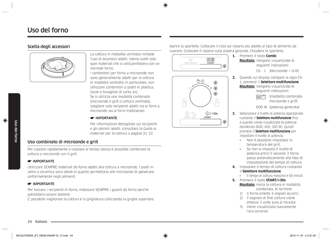 Samsung MC32J7035DK/ET manual Scelta degli accessori, Uso combinato di microonde e grill 