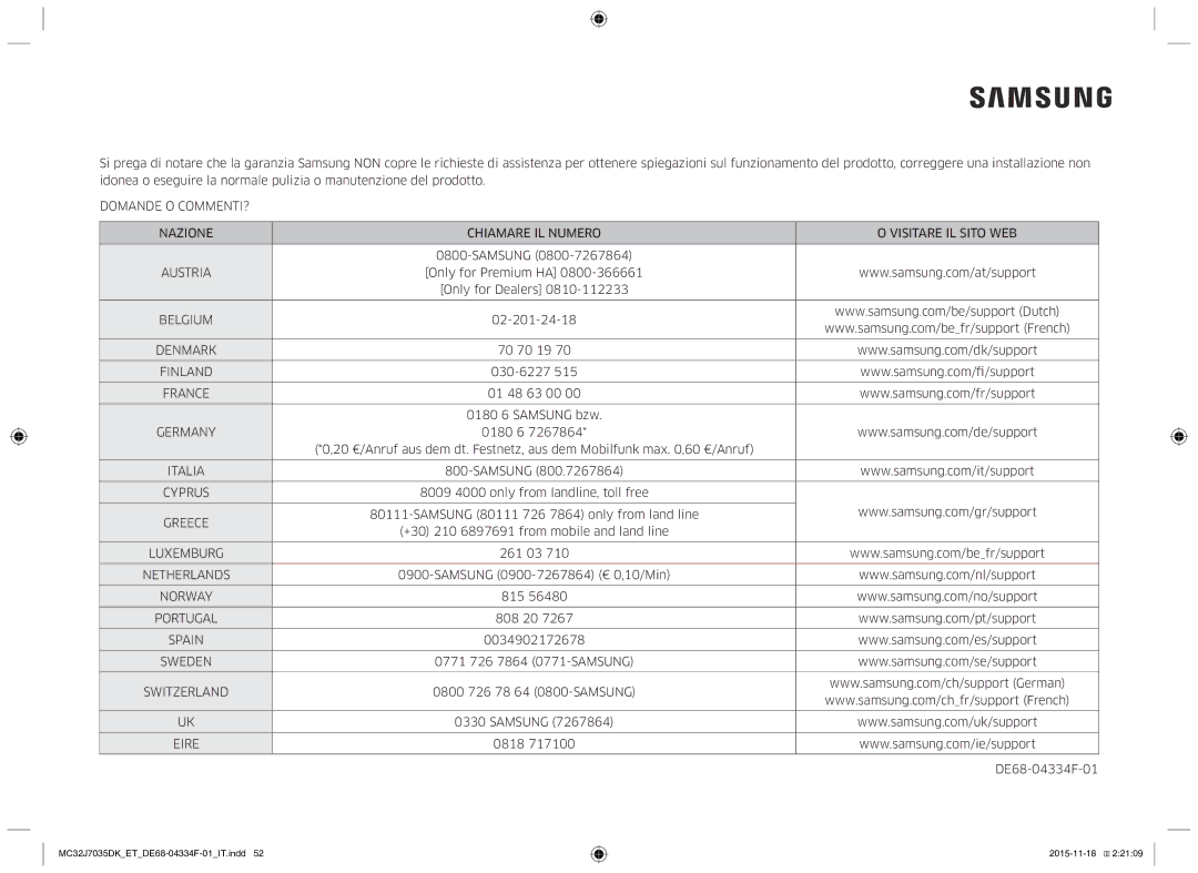 Samsung MC32J7035DK/ET manual Belgium 