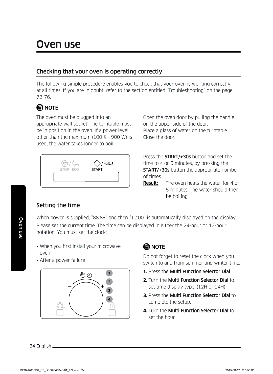 Samsung MC32J7035DK/ET manual Checking that your oven is operating correctly, Setting the time 