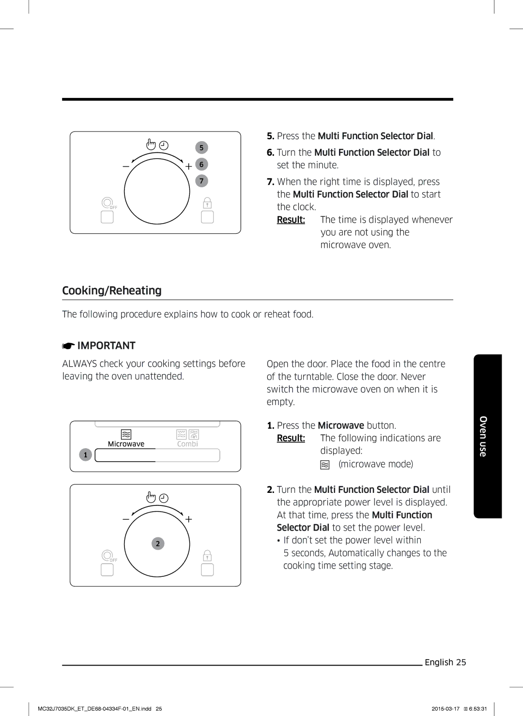 Samsung MC32J7035DK/ET manual Cooking/Reheating 