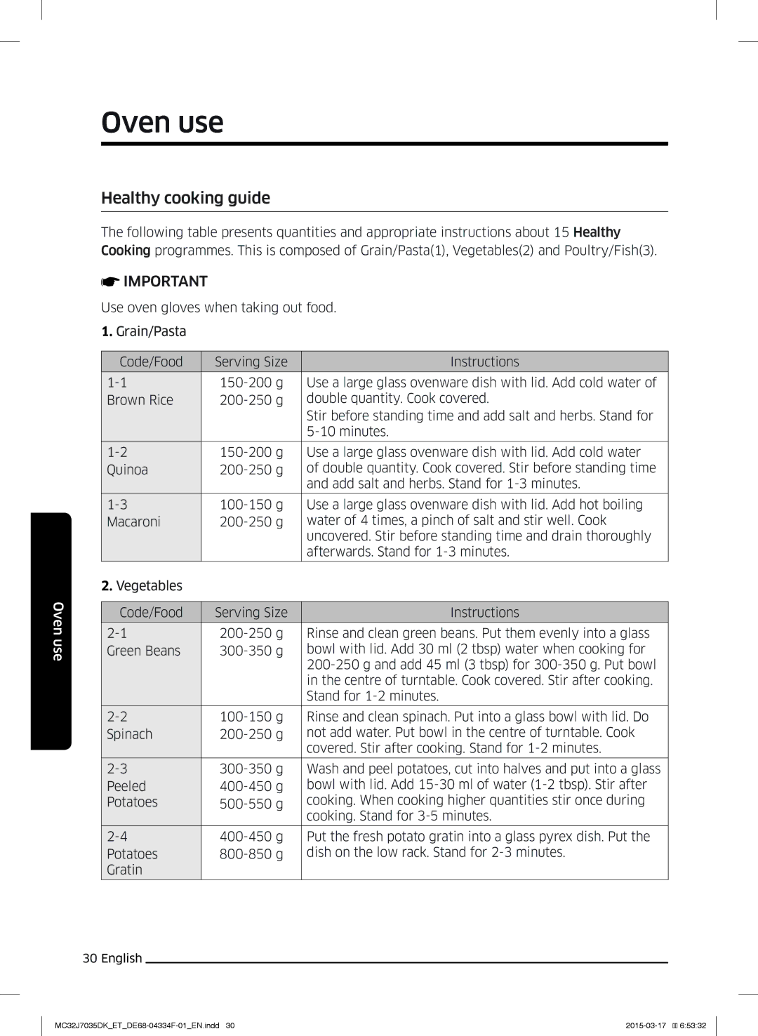 Samsung MC32J7035DK/ET manual Healthy cooking guide 