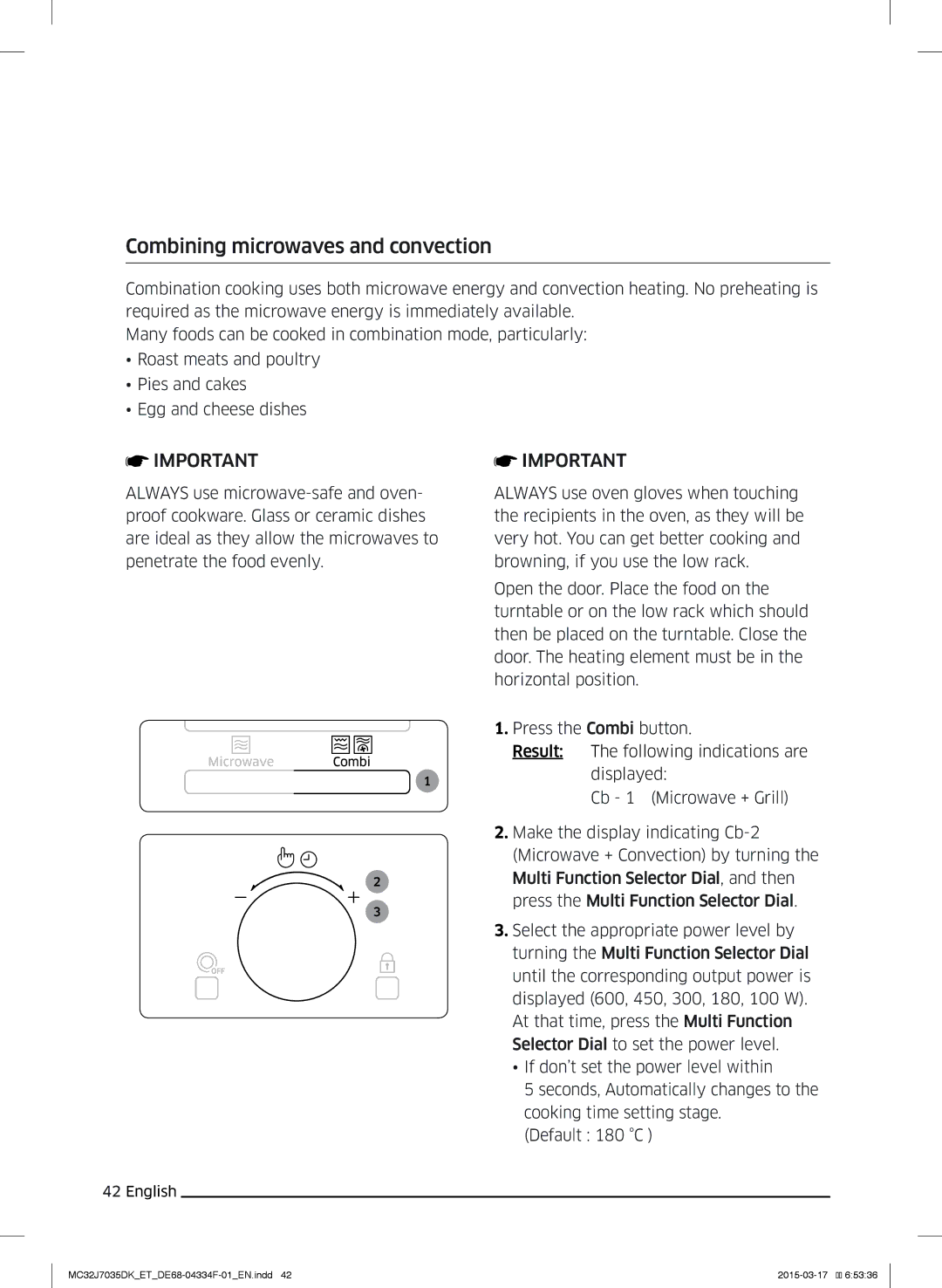 Samsung MC32J7035DK/ET manual Combining microwaves and convection 