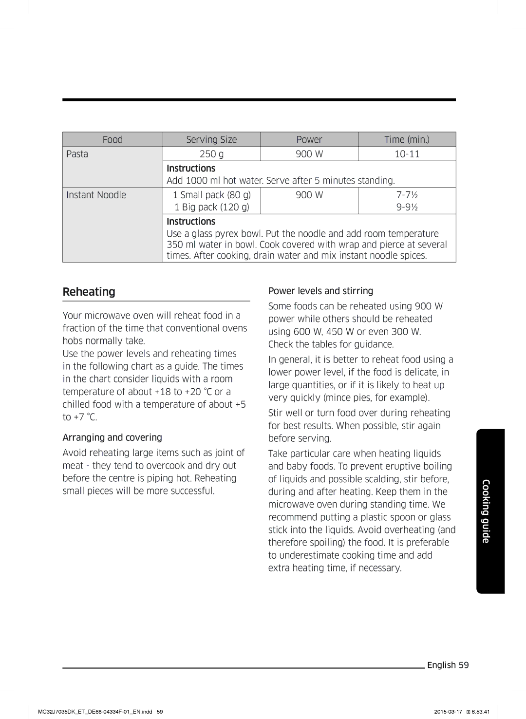 Samsung MC32J7035DK/ET manual Reheating 