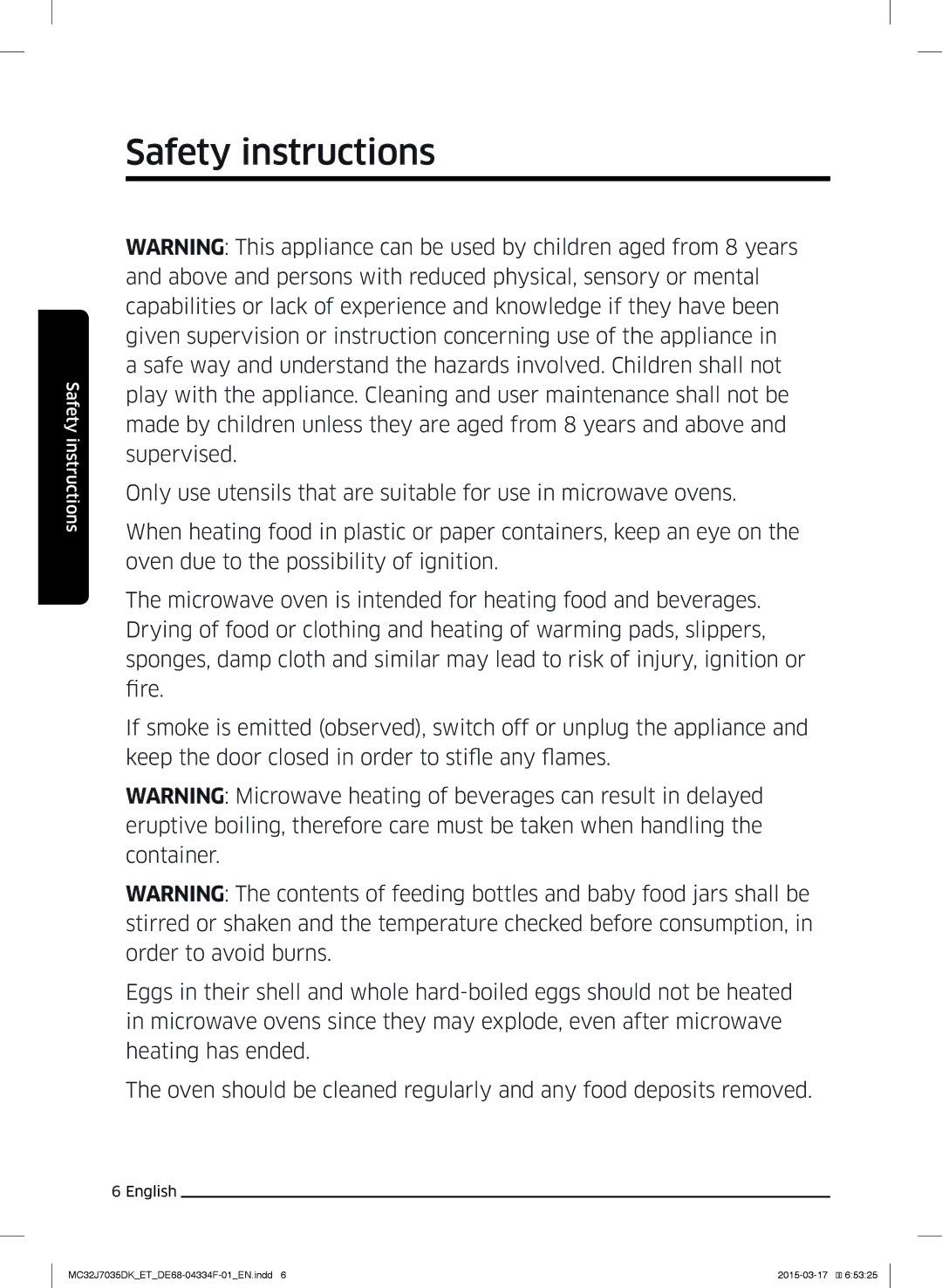 Samsung MC32J7035DK/ET manual Safety instructions 