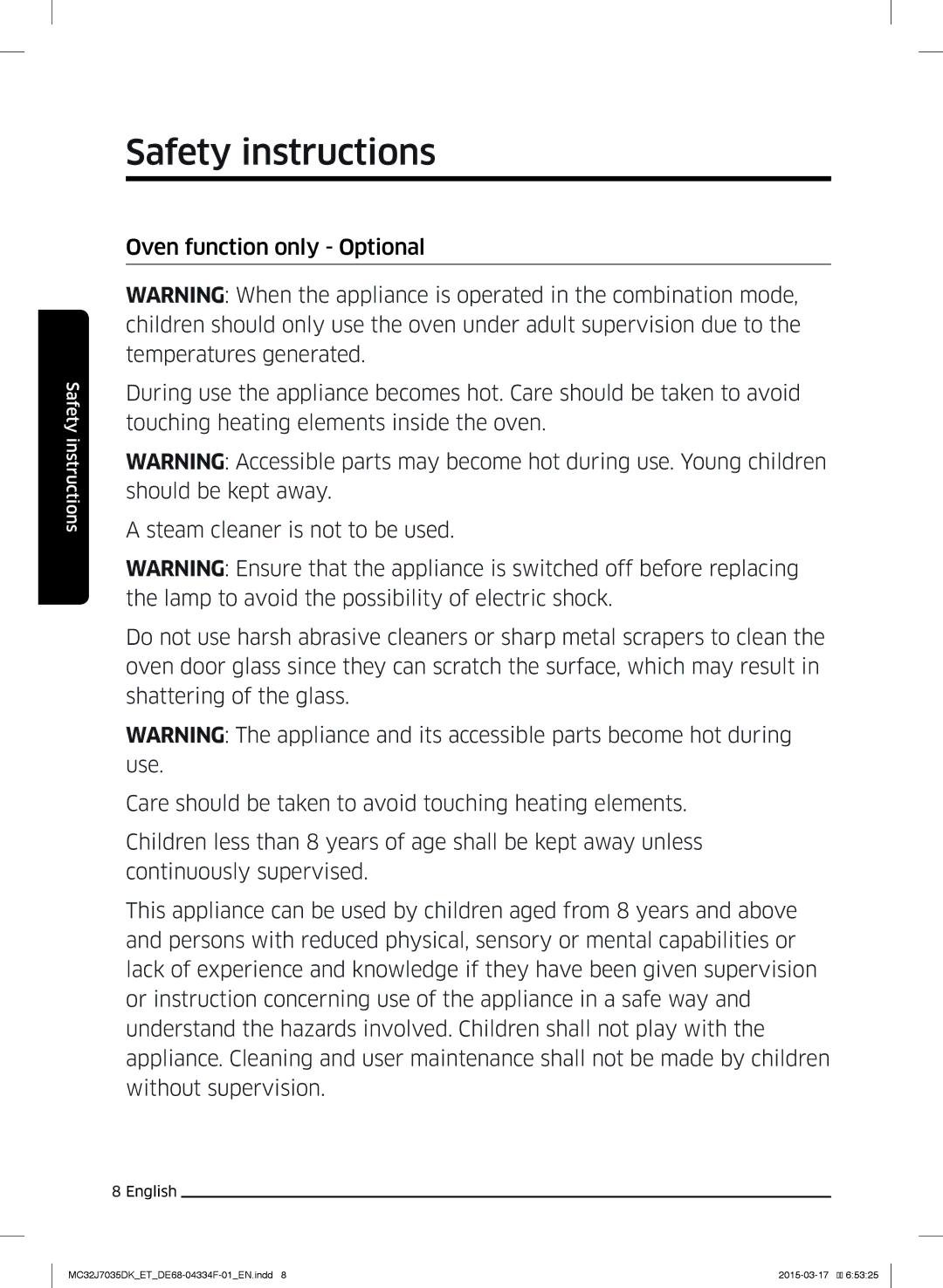 Samsung MC32J7035DK/ET manual Safety instructions 